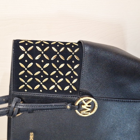 Michael Kors large suede jet set travel tote - black/gold laser cut - Picture 2 of 12